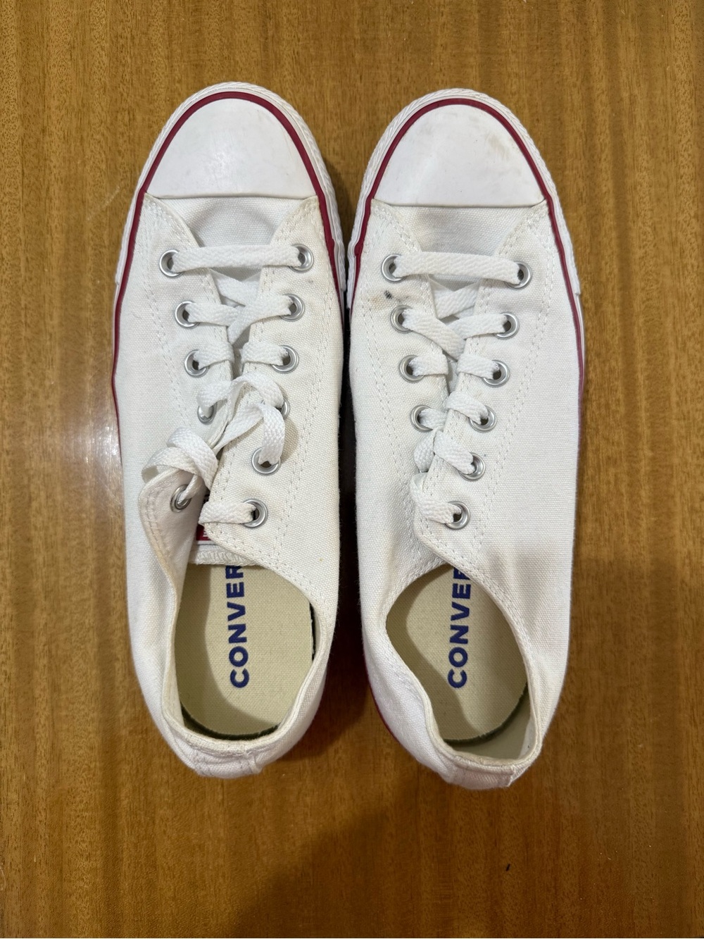 Converse White Canvas Low-Top Sneakers with Red Accent